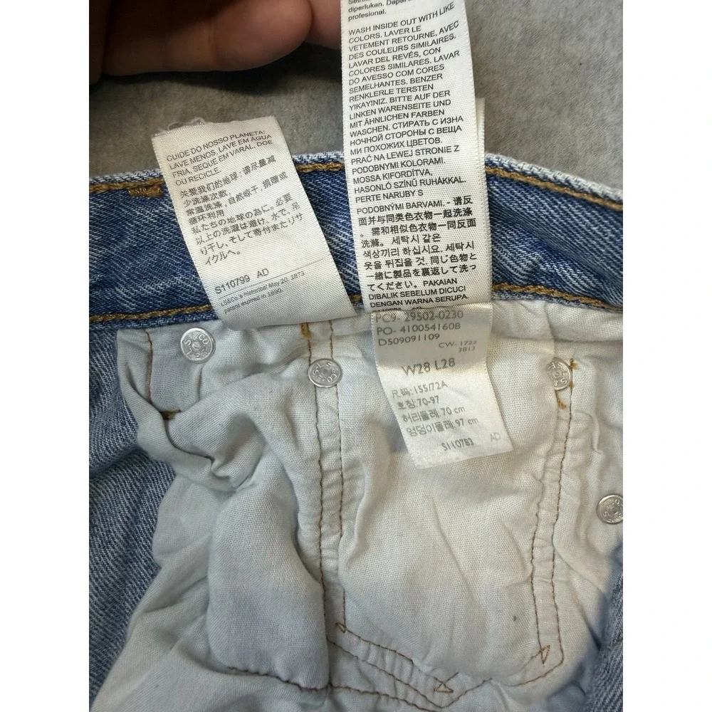 Levi's 501 S Jeans Mens Size 28x28  Blue Skinny Slim Distressed Light Wash Denim